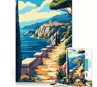 Jigsaw Puzzles1000 Pieces Ancient Greek Mediterranean Coastline Minimalist Art Illustration Seamless Cut Game Creative Game Toy Casual Play Game Christmas Leisure Art (38x52cm)