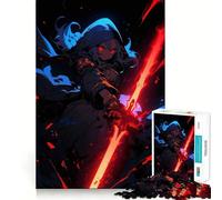 Jigsaw Puzzles1000 Pieces Anime Girl with Red Sword Clean Fit Decor Mental Skill Game Cozy Time Play Christmas Wall Decor (50x75cm)