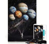 Jigsaw Puzzles1000 Pieces Astronaut Holding Planet Balloons in Space Seamless Cut Game Creative Game Toy Casual Play Game Christmas Leisure Art (50x75cm)
