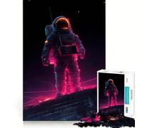 Jigsaw Puzzles1000 Pieces Astronaut in Neon Space Seamless Cut Game Creative Game Toy Casual Play Game Christmas Leisure Art (38x26cm)