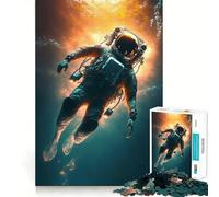 Jigsaw Puzzles1000 Pieces Astronaut in The Ocean Clean Fit Decor Mental Skill Game Cozy Time Play Christmas Wall Decor (50x75cm)