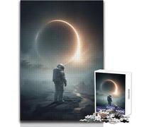 Jigsaw Puzzles1000 Pieces Astronaut Staring at Solar Eclipse Great for Cozy Indoor Downtime Durable Precision Interlock Play Toy Size 38x52cm