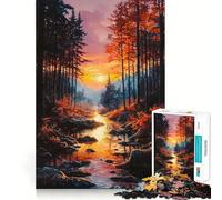 Jigsaw Puzzles1000 Pieces Autumn Forest Sunset Painting Landscape Seamless Cut Game Creative Game Toy Casual Play Game Christmas Leisure Art (38x52cm)