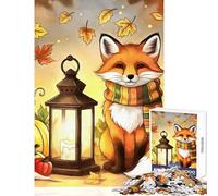 Jigsaw Puzzles1000 Pieces Autumn Fox with Lantern And Pumpkins Educational Toy Gifts for Women Men Educational Games Interesting Stress Reduction size 38x52cm