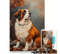 Jigsaw Puzzles1000 Pieces Autumn Saint Bernard Clean Fit Decor Mental Skill Game Cozy Time Play Christmas Wall Decor (38x52cm)