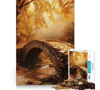 Jigsaw Puzzles1000 Pieces Autumn Stone Bridge Over Stream Clean Fit Decor Mental Skill Game Cozy Time Play Christmas Wall Decor (38x26cm)