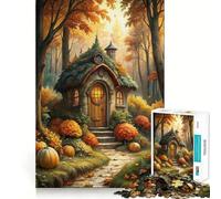 Jigsaw Puzzles1000 Pieces Autumnal Fairy House in Forest Clean Fit Decor Mental Skill Game Cozy Time Play Christmas Wall Decor (38x26cm)