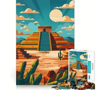 Jigsaw Puzzles1000 Pieces Aztec Pyramid Illustration Teotihuacan Seamless Cut Game Creative Game Toy Casual Play Game Christmas Leisure Art (38x52cm)