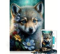 Jigsaw Puzzles1000 Pieces Baby Wolf with Flowers Seamless Cut Game Creative Game Toy Casual Play Game Christmas Leisure Art (50x75cm)