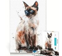Jigsaw Puzzles1000 Pieces Balinese Cat Watercolor Seamless Cut Game Creative Game Toy Casual Play Game Christmas Leisure Art (38x52cm)
