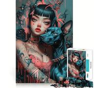 Jigsaw Puzzles1000 Pieces Baroque Cyberpunk Girl with Dog Sharp Joint Play Creative Brain Play Cozy Time Game Birthday Art Gift (38x26cm)