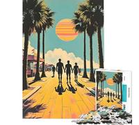 Jigsaw Puzzles1000 Pieces Beach Boardwalk with People And Palm Trees Difficult And Challenge Family Activities Relax Games for And 14 Years And over (38x26cm)