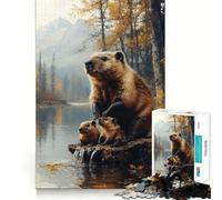 Jigsaw Puzzles1000 Pieces Beaver Family by The Autumn Lake Sharp Joint Play Creative Brain Play Cozy Time Game Birthday Art Gift (38x26cm)