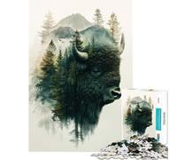 Jigsaw Puzzles1000 Pieces Bison And Forest Double Exposure Addictive Toys to Cultivate Patience Relaxing Games Analysis And Logic Art Work Gifts (Size 50x75cm)