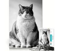 Jigsaw Puzzles1000 Pieces Black And White Fat Cat Sharp Joint Play Creative Brain Play Cozy Time Game Birthday Art Gift (38x52cm)