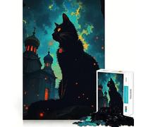Jigsaw Puzzles1000 Pieces Black Cat And Eastern European Church Sharp Joint Play Creative Brain Play Cozy Time Game Birthday Art Gift (50x75cm)