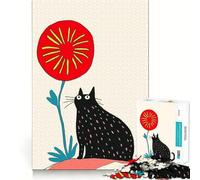 Jigsaw Puzzles1000 Pieces Black Cat And Red Flower Sharp Joint Play Creative Brain Play Cozy Time Game Birthday Art Gift (38x52cm)