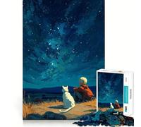 Jigsaw Puzzles1000 Pieces Boy And Cat Stargazing Clean Fit Decor Mental Skill Game Cozy Time Play Christmas Wall Decor (50x75cm)