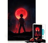 Jigsaw Puzzles1000 Pieces Boy Under A Red Moon Smooth Joint Fun Thinking Skill Game Casual Game Time Christmas Art Display (38x52cm)