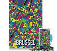Jigsaw Puzzles1000 Pieces Brussel Pop Art Belgium City Map Abstract Travel Art Clean Cut Piece Cognitive Skill Toy Calm Time Fun Christmas Art Display (38x52cm)