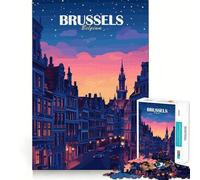 Jigsaw Puzzles1000 Pieces Brussels Belgium Cityscape at Dusk Premium Cut Play Mind Exercise Toy Peace Fun Time Birthday Fun Gift (38x26cm)