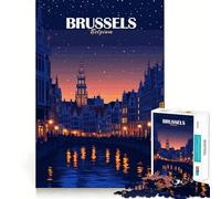 Jigsaw Puzzles1000 Pieces Brussels Belgium Night Cityscape Art Clean Cut Piece Cognitive Skill Toy Calm Time Fun Christmas Art Display (38x52cm)