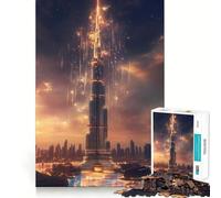 Jigsaw Puzzles1000 Pieces Burj Khalifa Sunset Celebration Premium Cut Play Mind Exercise Toy Peace Fun Time Birthday Fun Gift (38x26cm)