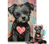 Jigsaw Puzzles1000 Pieces Cairn Terrier Dog with Valentine Heart Premium Cut Play Mind Exercise Toy Peace Fun Time Birthday Fun Gift (50x75cm)