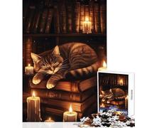 Jigsaw Puzzles1000 Pieces Calm Cat in A Bookish Glow Brain Teaser Game Family Activities Toy Wall Decor Artists Collection, Fine Art (38X52CM)