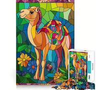 Jigsaw Puzzles1000 Pieces Camel Stained Glass Art Clean Cut Piece Cognitive Skill Toy Calm Time Fun Christmas Art Display (50x75cm)