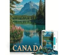 Jigsaw Puzzles1000 Pieces Canada Wilderness - Majestic Mountains And Mirror Lake Travel Poster Clean Cut Piece Cognitive Skill Toy Calm Time Fun Christmas Art Display (50x75cm)