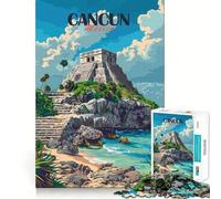 Jigsaw Puzzles1000 Pieces Cancun Mexico Travel Poster Premium Cut Play Mind Exercise Toy Peace Fun Time Birthday Fun Gift (38x26cm)