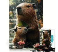 Jigsaw Puzzles1000 Pieces Capybara Family in The Rain Clean Cut Piece Cognitive Skill Toy Calm Time Fun Christmas Art Display (38x52cm)