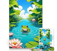 Jigsaw Puzzles1000 Pieces Cartoon Frog in A Lily Pond Clean Cut Piece Cognitive Skill Toy Calm Time Fun Christmas Art Display (38x52cm)