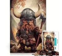 Jigsaw Puzzles1000 Pieces Cartoon Viking Warrior with Axe Premium Cut Play Mind Exercise Toy Peace Fun Time Birthday Fun Gift (50x75cm)