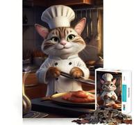 Jigsaw Puzzles1000 Pieces Cat Chef Cooking Bake Clean Cut Piece Cognitive Skill Toy Calm Time Fun Christmas Art Display (50x75cm)