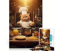 Jigsaw Puzzles1000 Pieces Cat Cooking Kitchen Funny Clean Cut Piece Cognitive Skill Toy Calm Time Fun Christmas Art Display (38x26cm)