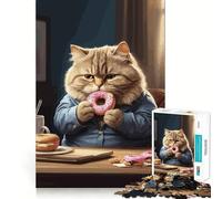 Jigsaw Puzzles1000 Pieces Cat Eat Donut Clean Cut Piece Cognitive Skill Toy Calm Time Fun Christmas Art Display (38x26cm)