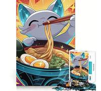 Jigsaw Puzzles1000 Pieces Cat Eating Ramen Clean Cut Piece Cognitive Skill Toy Calm Time Fun Christmas Art Display (38x26cm)