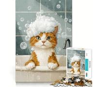 Jigsaw Puzzles1000 Pieces Cat in A Bubble Bath Clean Cut Piece Cognitive Skill Toy Calm Time Fun Christmas Art Display (50x75cm)