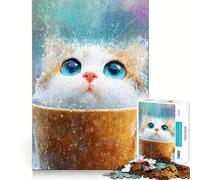 Jigsaw Puzzles1000 Pieces Cat in A Cup on Rainy Day Premium Cut Play Mind Exercise Toy Peace Fun Time Birthday Fun Gift (38x26cm)