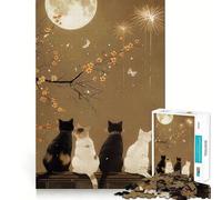 Jigsaw Puzzles1000 Pieces Cat Moon Night Clean Cut Piece Cognitive Skill Toy Calm Time Fun Christmas Art Display (50x75cm)