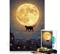 Jigsaw Puzzles1000 Pieces Cat on A Wire, Full Moon Precise Joint Play Brain Activity Fun Free Time Game Birthday Art Gift (38x52cm)