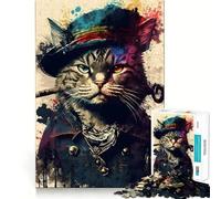 Jigsaw Puzzles1000 Pieces Cat Pirate Portrait Precise Joint Play Brain Activity Fun Free Time Game Birthday Art Gift (38x26cm)