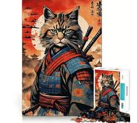 Jigsaw Puzzles1000 Pieces Cat Samurai Japanese Smooth Joint Fun Thinking Skill Game Casual Game Time Christmas Art Display (38x52cm)