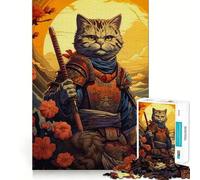 Jigsaw Puzzles1000 Pieces Cat Samurai Japanese Smooth Joint Fun Thinking Skill Game Casual Game Time Christmas Art Display (50x75cm)