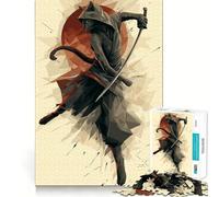 Jigsaw Puzzles1000 Pieces Cat Samurai Warrior with Katana Sharp Cut Art Focus Building Toy Chill Time Play Birthday Fun Play (38x52cm)