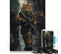 Jigsaw Puzzles1000 Pieces Cat Soldiers in The Rain Sharp Cut Art Focus Building Toy Chill Time Play Birthday Fun Play (50x75cm)