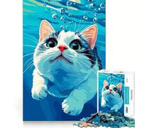 Jigsaw Puzzles1000 Pieces Cat Swimming Underwater Fine Joint Fun Cognitive Fun Play Quiet Game Time Birthday Art Gift (50x75cm)