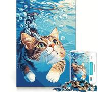 Jigsaw Puzzles1000 Pieces Cat Swimming Underwater with Bubbles Smooth Joint Fun Thinking Skill Game Casual Game Time Christmas Art Display (38x26cm)